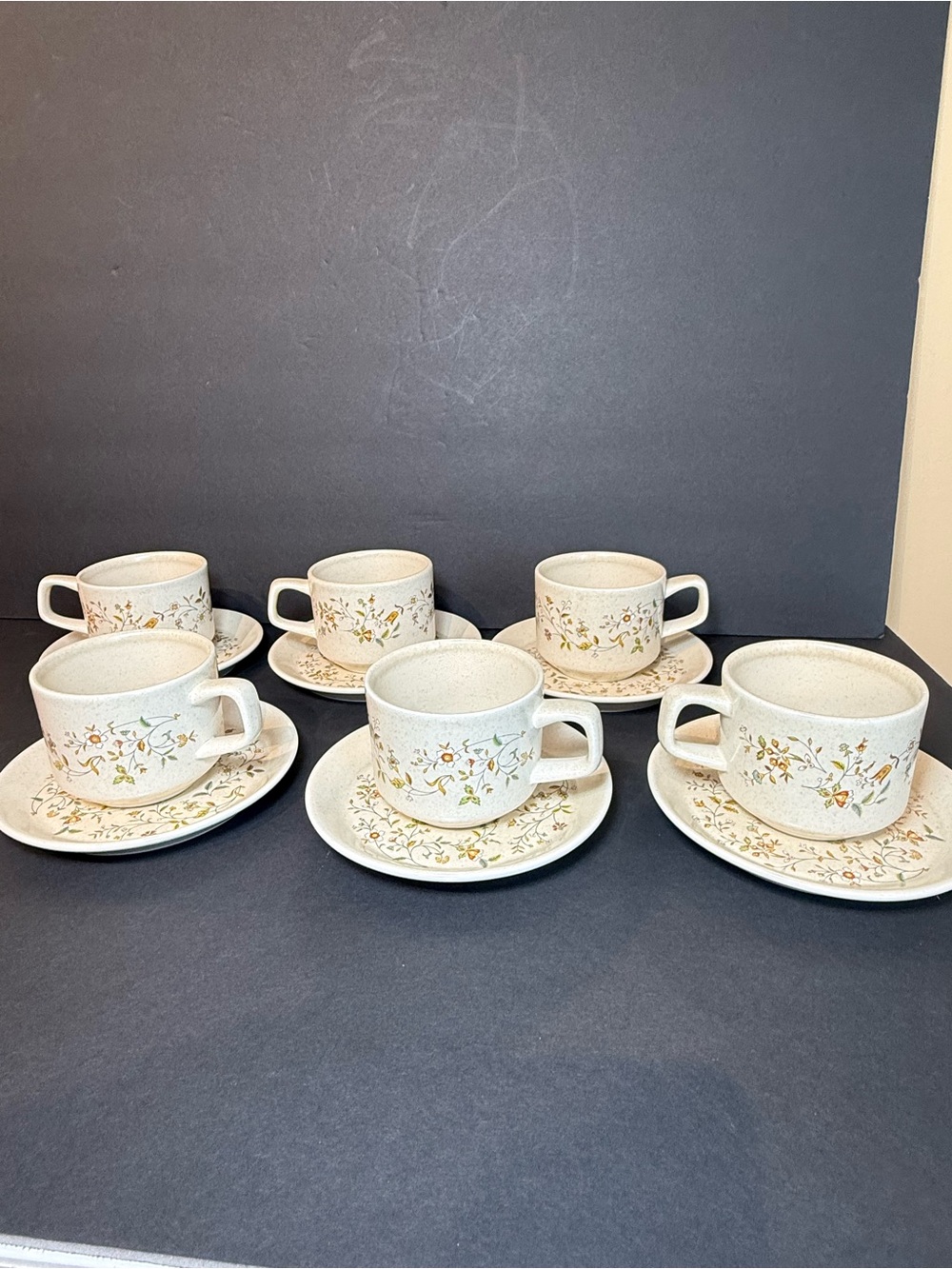 Vtg Lenox Temper-Ware Merriment 6 Cups & 6 Saucer Plates Floral Tea Coffee USA
